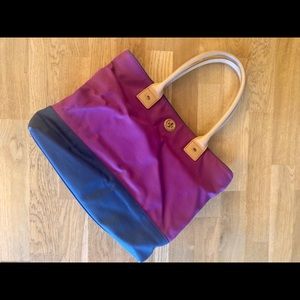 Tory Burch pink and navy shoulder tote